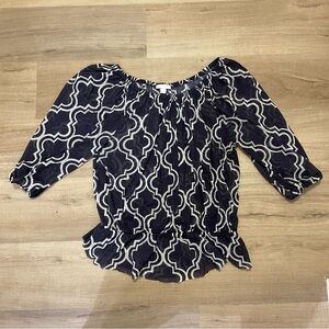 NY&C navy geometric pattern off-shoulder top